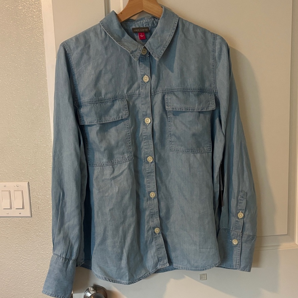 Vince Camino indigo button up top Large